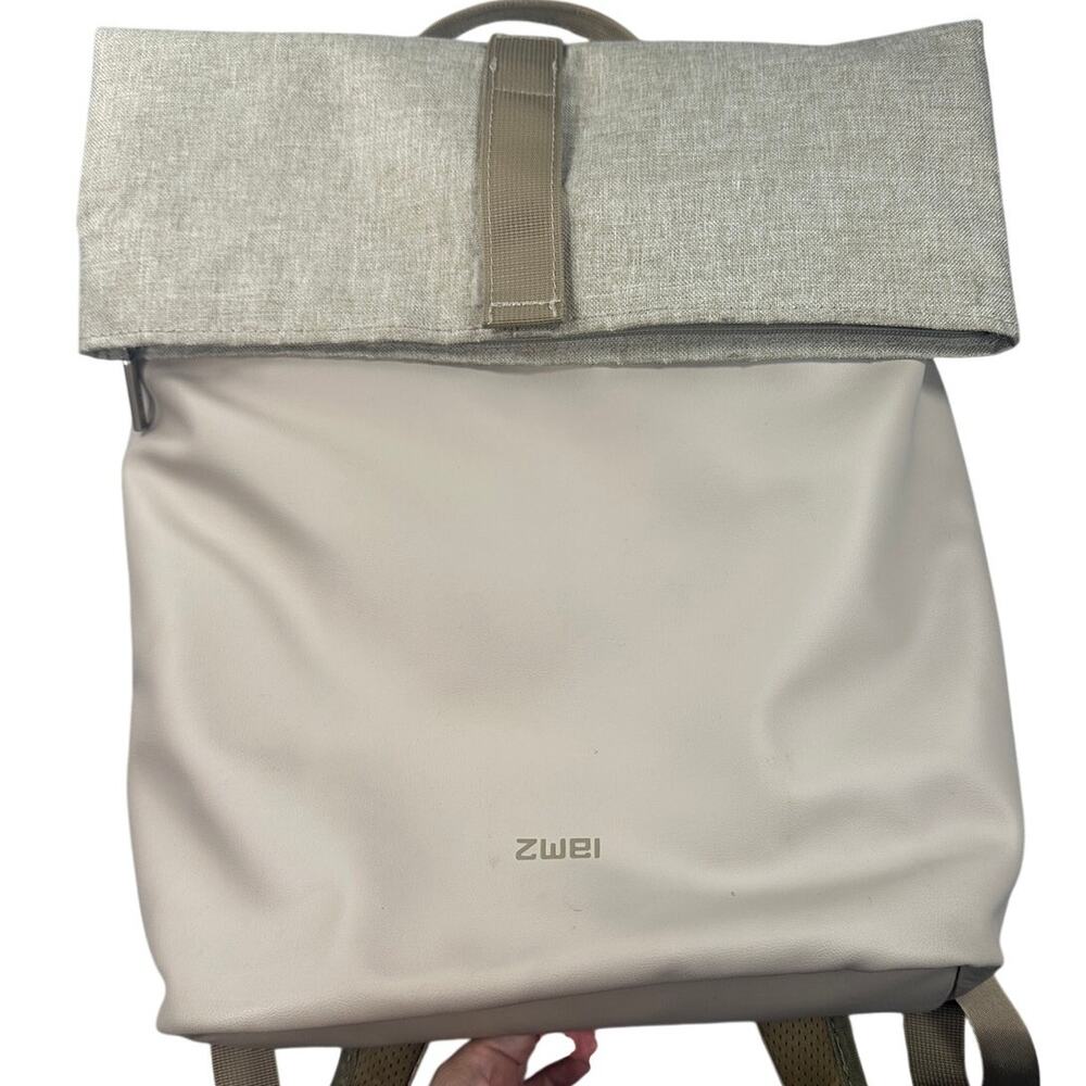 ZWEI Olli Rolltop Convertible Backpack Canvas Faux Leather Taupe Beige